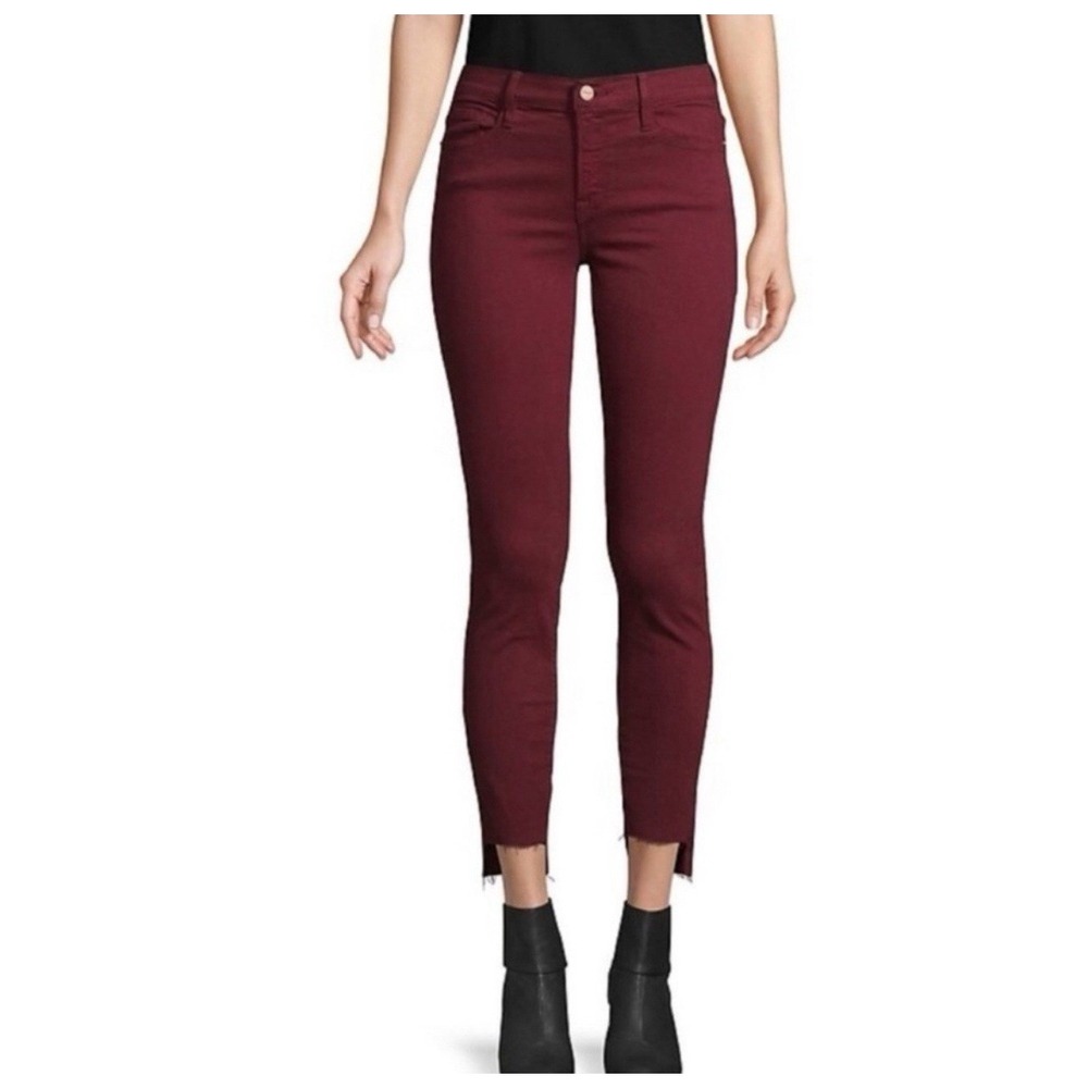FRAME Denim Le Skinny De Jeanne Step‎ Hem Mid Rise Burgundy Stretch Jeans Sz 26